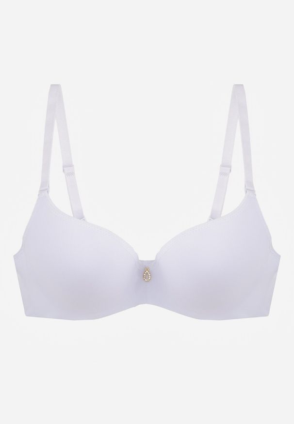 Born2be - Biały Gładki Biustonosz Push Up z Aplikacją z Cyrkoniami Murita. Kolor: biały. Materiał: materiał. Rodzaj stanika: push-up. Wzór: gładki, aplikacja