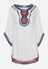 Renee - Biała Narzutka Bluzka ze Wstawkami z Ażurowej Tkaniny Vandasia. Kolor: biały. Materiał: tkanina. Wzór: ażurowy #7