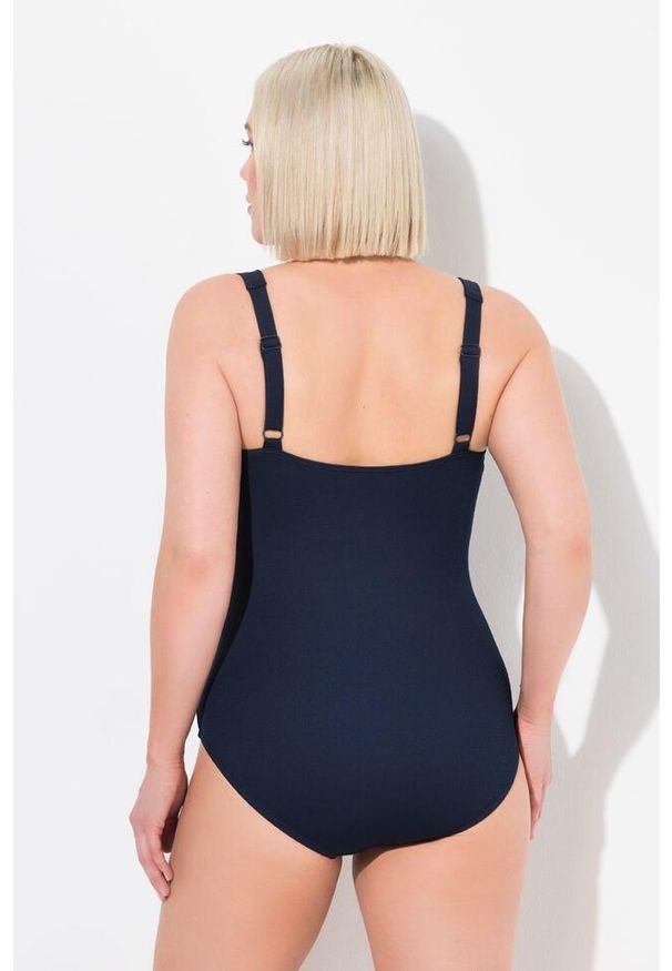ULLA POPKEN - Damski Strój kąpielowy drapowanie drobna faktura miękkie miseczki. Kolekcja: plus size. Kolor: niebieski. Materiał: poliester, elastan, poliamid, materiał