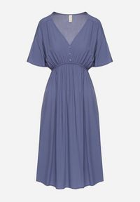 Born2be - Granatowa Bawełniana Sukienka o Rozkloszowanym Fasonie Liranelle. Okazja: na co dzień. Typ kołnierza: dekolt w kształcie V. Kolor: niebieski. Materiał: bawełna. Długość rękawa: krótki rękaw. Sezon: lato. Typ sukienki: rozkloszowane. Styl: elegancki, casual #2