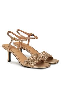 TOMMY HILFIGER - Tommy Hilfiger Sandały Metallic Lthr Kitten Sandal FW0FW08611 Złoty. Kolor: złoty. Materiał: skóra #6