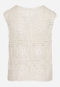 Born2be - Biała Ażurowa Bawełniana Kamizelka Haluvira. Okazja: na co dzień. Kolor: biały. Materiał: bawełna. Wzór: ażurowy. Styl: casual, elegancki #2