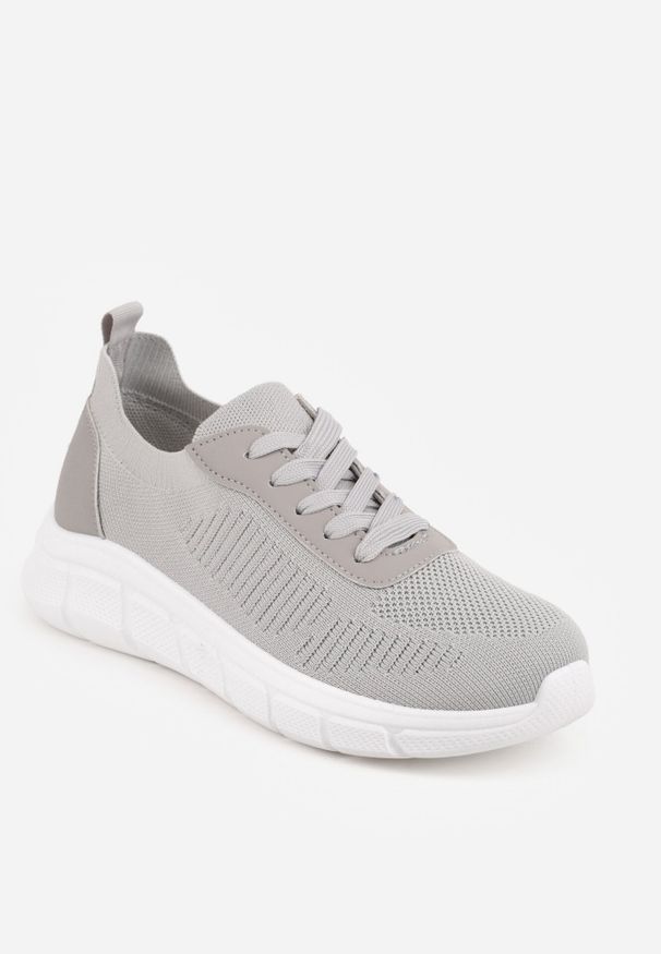 Born2be - Szare Dzianinowe Sneakersy na Grubej Podeszwie ze Żłobieniami Enolora. Okazja: na co dzień, na spacer. Kolor: szary. Materiał: dzianina. Szerokość cholewki: normalna. Sport: turystyka piesza, fitness