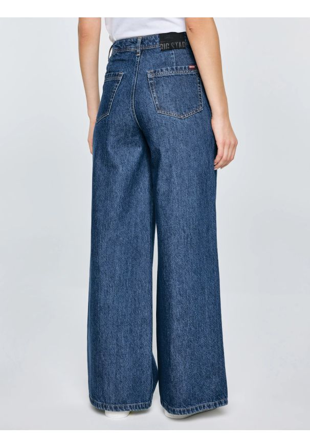 Big-Star - Jeansy damskie z szeroką nogawką granatowe Emily 532. Stan: podwyższony. Kolor: niebieski. Styl: elegancki