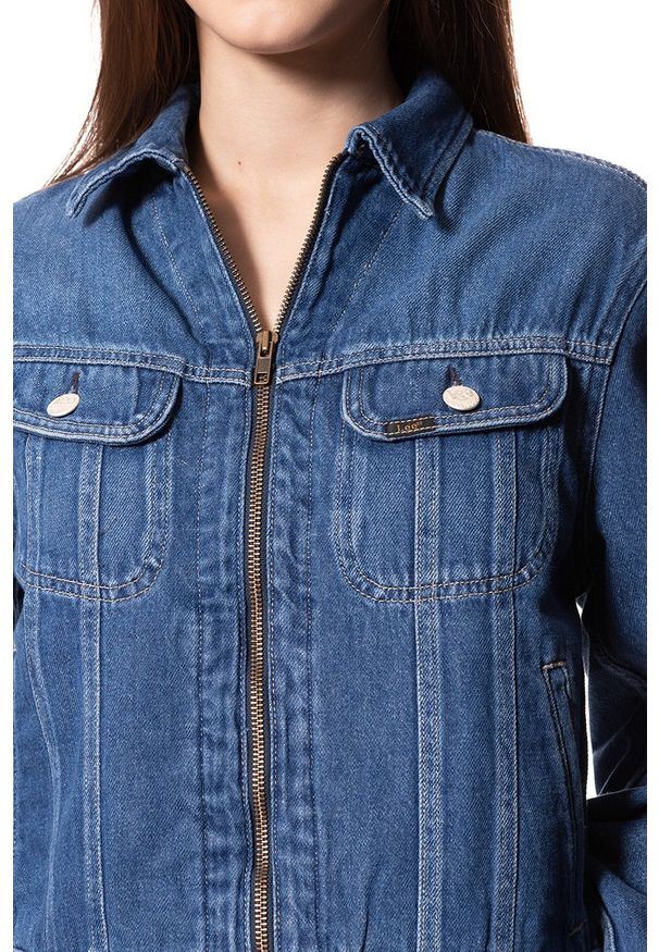 Lee - DAMSKA KURTKA JEANSOWA LEE ZIP CROPPED RIDER BELLEVILLE L54DGGMI 112112767. Materiał: jeans