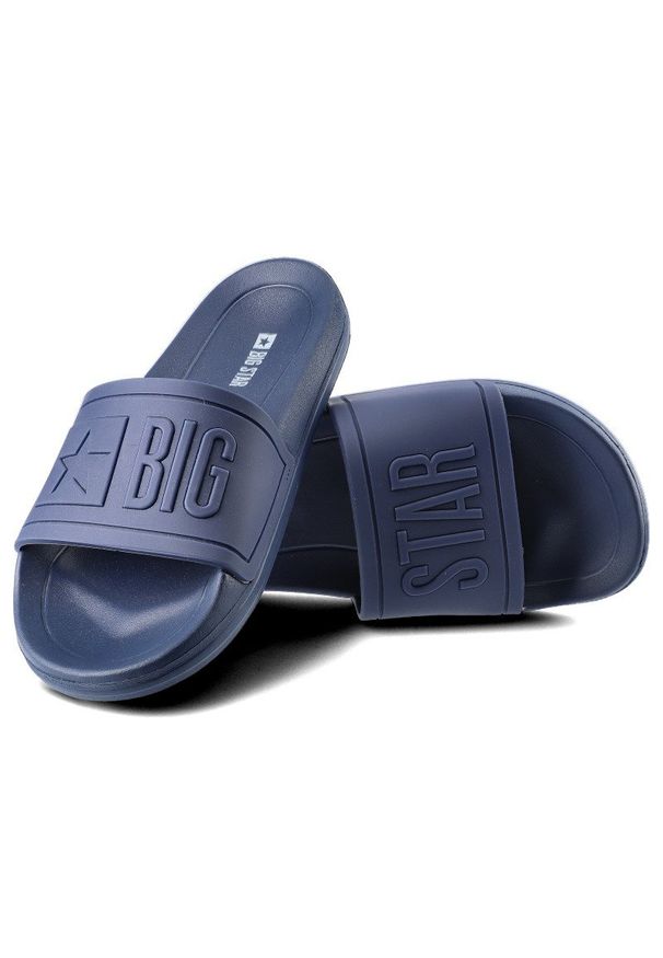 Big-Star - Granatowe Klapki Big Star Męskie Wodoodporne Buty. Okazja: na co dzień, do pracy, na spacer, na plażę. Kolor: niebieski. Materiał: jeans. Wzór: napisy. Styl: wakacyjny, casual