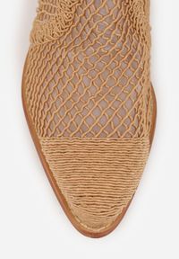 Renee - Ciemnobeżowe Botki Kowbojki na Stożku ze Skórzaną Wkładką i Siateczkową Cholewką Frolozi. Okazja: na co dzień. Kolor: beżowy. Materiał: skóra. Szerokość cholewki: normalna. Obcas: na stożku. Styl: casual, elegancki. Wysokość obcasa: średni #6