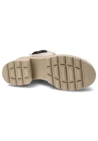 Beżowe Botki Armodo Ocieplane Buty Damskie. Kolor: beżowy. Materiał: materiał, skóra. Styl: elegancki