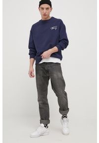 Tommy Jeans Bluza męska kolor granatowy gładka. Okazja: na co dzień. Kolor: niebieski. Materiał: materiał, włókno, dzianina. Wzór: gładki. Styl: casual