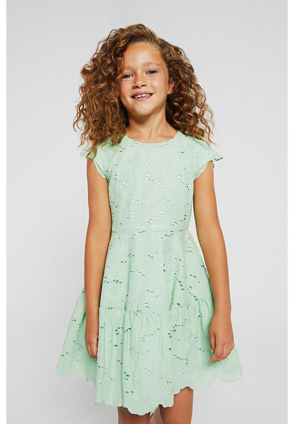 Mayoral sukienka bawełniana dziecięca kolor turkusowy mini rozkloszowana. Kolor: turkusowy. Materiał: bawełna. Typ sukienki: rozkloszowane. Długość: mini