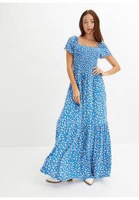 bonprix - Długa sukienka z mieszanki wiskozy. Typ kołnierza: dekolt w karo. Kolor: niebieski. Materiał: wiskoza. Wzór: nadruk. Długość: maxi #2