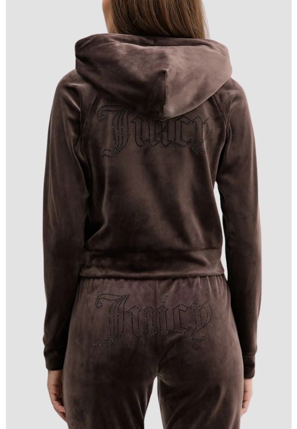 Juicy Couture - JUICY COUTURE Czekoladowa bluza damska Madison Outline Hoodie, Rozmiar S. Okazja: na co dzień. Kolor: brązowy. Materiał: materiał. Styl: casual, elegancki