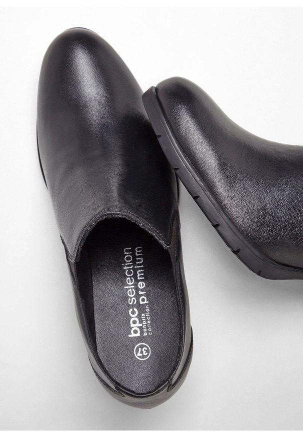 bonprix - Zabudowane czółenka skórzane. Kolor: czarny. Materiał: skóra. Styl: klasyczny