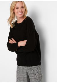bonprix - Sweter z rękawami typu nietoperz. Kolor: czarny. Wzór: prążki