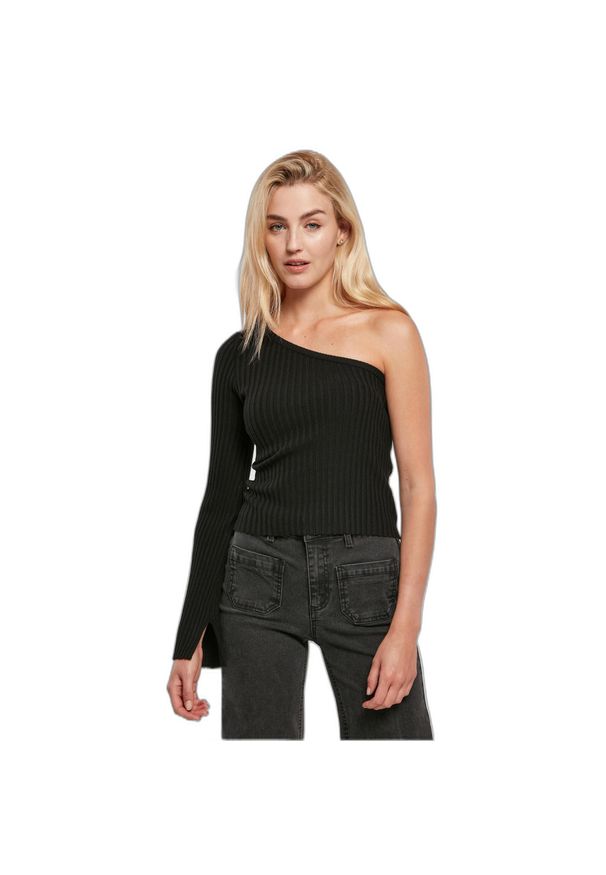 Sweter court z jednym rękawem z dzianiny prążkowanej kobieta Urban Classics. Kolor: czarny. Materiał: prążkowany, dzianina. Długość: krótkie. Sezon: zima