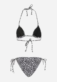 Renee - Czarne Bikini z Wiązaniem Biustonosz i Majtki Figi Sheira. Kolor: czarny. Wzór: motyw zwierzęcy, nadruk #5