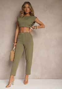 Renee - Zielone Klasyczne Spodnie Regular Waist z Gumką w Pasie Tilomira. Okazja: na co dzień. Kolor: zielony. Styl: klasyczny