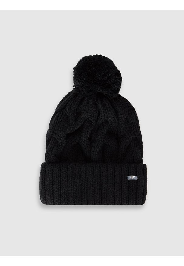 4f - 4F Czapka zimowa z dodatkiem wełny damska - czarna S. Kolor: czarny. Materiał: wełna. Sezon: zima. Styl: casual, klasyczny