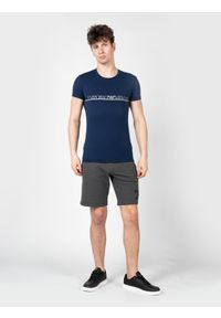 Emporio Armani T-shirt C-neck | 1110353F729 | Mężczyzna | Niebieski. Okazja: na co dzień. Kolor: niebieski. Materiał: bawełna, elastan. Wzór: napisy. Styl: casual, klasyczny