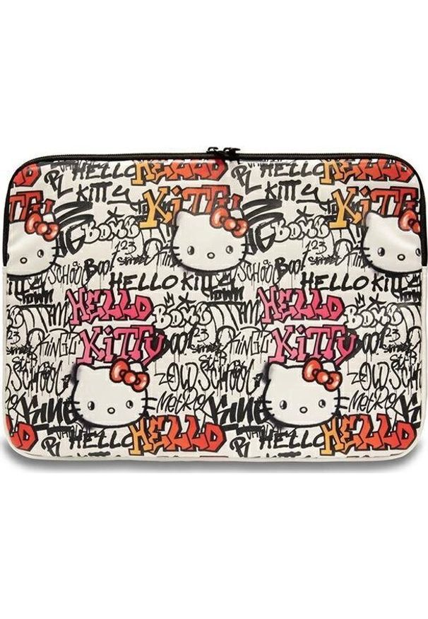 Etui Sourcing Hello Kitty Sleeve HKCSZPDGPTE 14" beige/beige Zip PU Tags Graffiti. Wzór: motyw z bajki