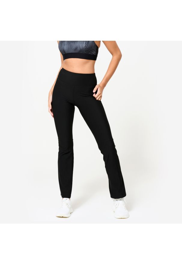 DOMYOS - Legginsy fitness damskie Domyos. Stan: podwyższony. Kolor: czarny. Materiał: materiał, poliester, elastan. Sport: fitness