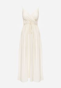 Renee - Beżowa Sukienka z Wiskozy Anomaria. Kolor: beżowy. Materiał: wiskoza. Długość rękawa: na ramiączkach. Sezon: lato. Typ sukienki: rozkloszowane, kopertowe. Długość: maxi #4