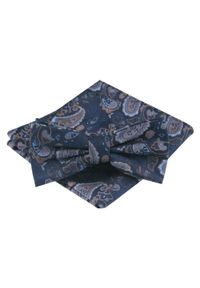 Mucha Męska z Poszetką - Alties - Granatowa ze Wzorem Paisley. Kolor: niebieski. Wzór: paisley. Styl: sportowy, elegancki