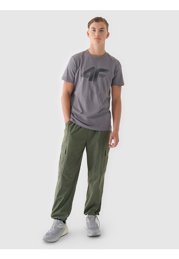 4f - 4F T-shirt regular z nadrukiem męski - szary XL. Okazja: na co dzień. Kolor: szary. Materiał: dzianina, bawełna, jersey. Długość rękawa: krótki rękaw. Długość: krótkie. Wzór: nadruk. Styl: klasyczny, sportowy, casual