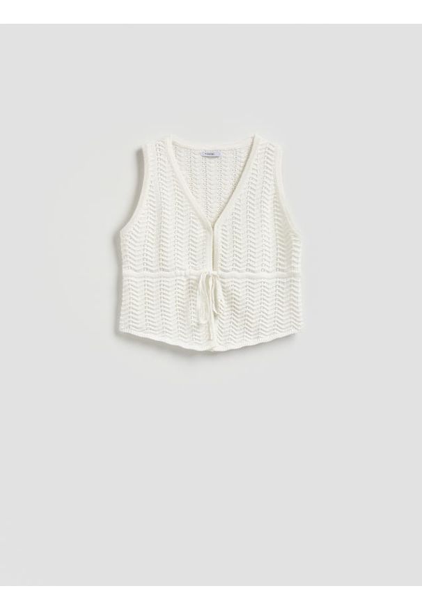 Reserved - Bawełniany top z wiązaniem - kremowy. Kolor: kremowy. Materiał: bawełna