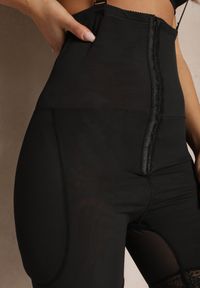 Renee - Czarne Majtki Modelujące High Waist z Szelkami i Push-Upem Tarenna. Stan: podwyższony. Kolor: czarny. Materiał: koronka. Wzór: koronka