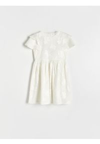 Reserved - Sukienka w kwiaty - złamana biel. Materiał: tkanina, bawełna. Wzór: kwiaty