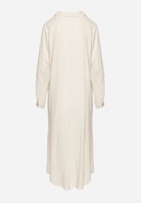 Born2be - Beżowa Koszulowa Sukienka z Lnem i Wiskozą z Regulowanymi Rękawami Melvezia. Okazja: na co dzień. Kolor: beżowy. Materiał: len, wiskoza. Typ sukienki: koszulowe. Styl: casual #3