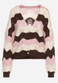 Born2be - Różowy Kardigan w Ażurowy Wzór z Dodatkiem Wełny i Wiskozy Esilla. Okazja: na co dzień. Typ kołnierza: dekolt w kształcie V. Kolor: różowy. Materiał: wełna, wiskoza. Długość: długie. Wzór: ażurowy. Styl: casual, elegancki, klasyczny #7