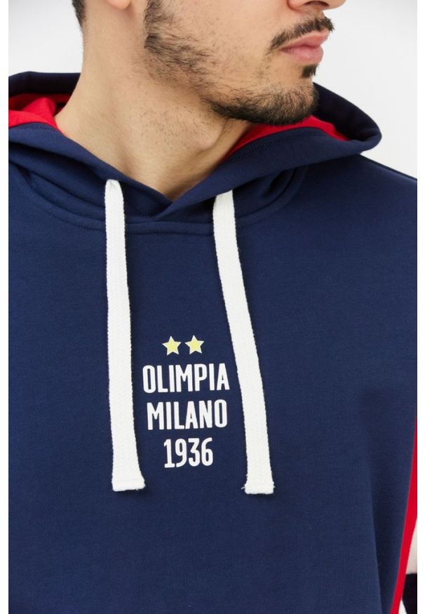 EA7 Emporio Armani - EA7 Granatowa bluza męska Olimpia milano. Kolor: niebieski. Materiał: bawełna, prążkowany. Wzór: nadruk, aplikacja