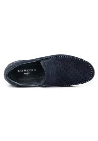 KOMODO Buty męskie mokasyny 876 lato granatowe niebieskie. Okazja: na co dzień. Zapięcie: bez zapięcia. Kolor: niebieski. Materiał: materiał, len, skóra, guma. Sezon: lato. Styl: casual #9