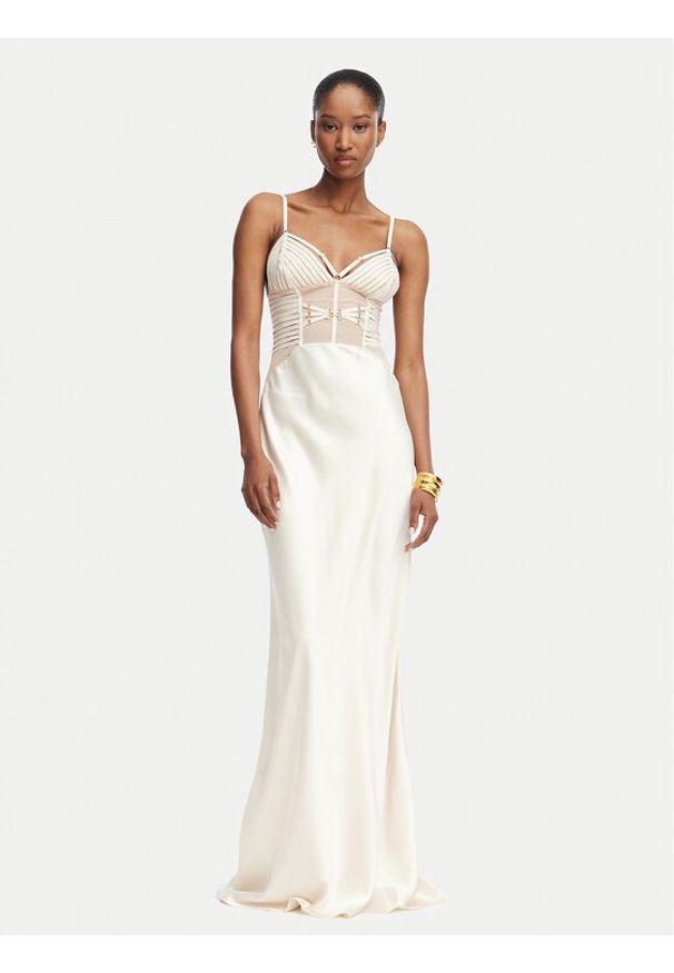 Elisabetta Franchi Sukienka wieczorowa AB-R53-62E2-V760 Kremowy Slim Fit. Kolor: kremowy. Materiał: syntetyk. Styl: wizytowy