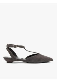 Ryłko - Ciemnobrązowe baleriny bez pięty T-bar. Okazja: na co dzień. Zapięcie: bez zapięcia. Kolor: brązowy. Materiał: skóra, welur. Obcas: na obcasie. Styl: casual, street, elegancki #1