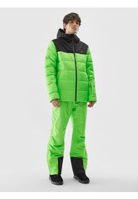 4f - Kurtka puchowa narciarska z puchem syntetycznym męska - zielona. Kolor: zielony. Materiał: puch, syntetyk. Wzór: gładki. Sezon: zima. Sport: narciarstwo #1