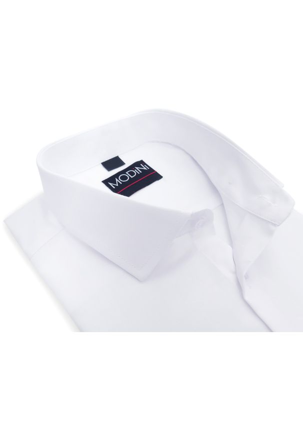 Modini - Biała koszula męska z kieszonką Y53. Kolor: biały. Materiał: bawełna, poliester, tkanina. Styl: klasyczny