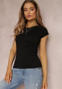 Renee - Czarny T-shirt Nephegenia. Kolor: czarny. Materiał: bawełna, jeans. Długość: krótkie. Wzór: jednolity. Styl: klasyczny