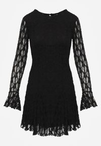 Born2be - Czarna Sukienka Koronkowa z Rozkloszowanymi Rękawami Cinatea. Okazja: na co dzień. Typ kołnierza: kokarda. Kolor: czarny. Materiał: koronka. Typ sukienki: proste. Styl: casual #7