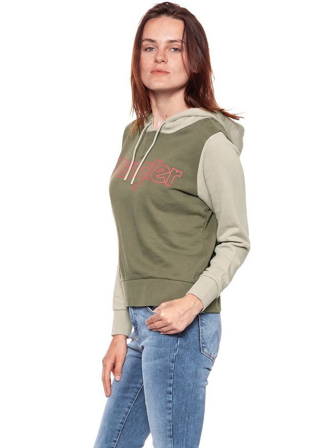 Wrangler - BLUZA WRANGLER DAMSKA KABEL HOODIE DUSTY OLIVE W6078HQ45 112130447. Typ kołnierza: kaptur