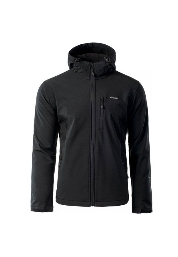 Kurtka męska Softshell Elbrus Iver - czarna, Rozmiar XL. Typ kołnierza: kołnierzyk stójkowy. Kolor: czarny. Materiał: softshell. Sport: wspinaczka
