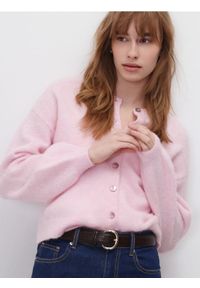 Reserved - Kardigan z wełną i alpaką - różowy. Kolor: różowy. Materiał: wełna #1