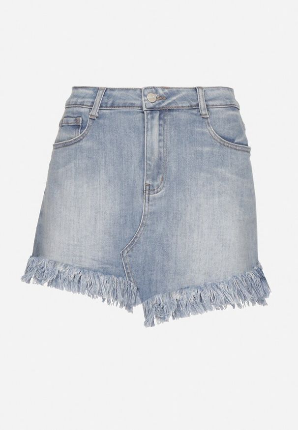 Born2be - Niebieskie Spódnico-Szorty Jeansowe z Ozdobnymi Przetarciami Galastra. Okazja: na co dzień. Kolor: niebieski. Materiał: jeans. Styl: klasyczny, elegancki, casual