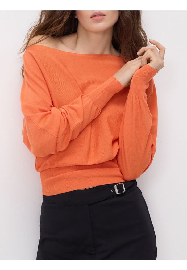 Reserved - Bluzka ze ściągaczem Nasa - pomarańczowy. Kolor: pomarańczowy. Materiał: dzianina, wiskoza