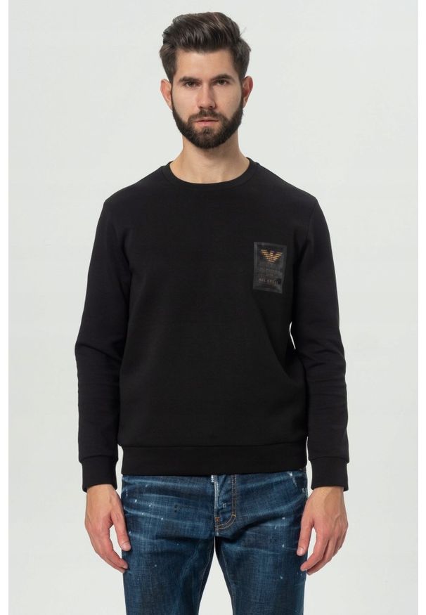 Emporio Armani - EMPORIO ARMANI Czarna męska bluza z logo, Rozmiar M. Kolor: wielokolorowy. Materiał: materiał. Wzór: nadruk