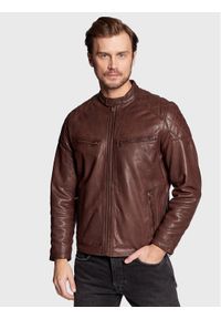 Kurtka skórzana Pepe Jeans. Kolor: brązowy. Materiał: skóra #1
