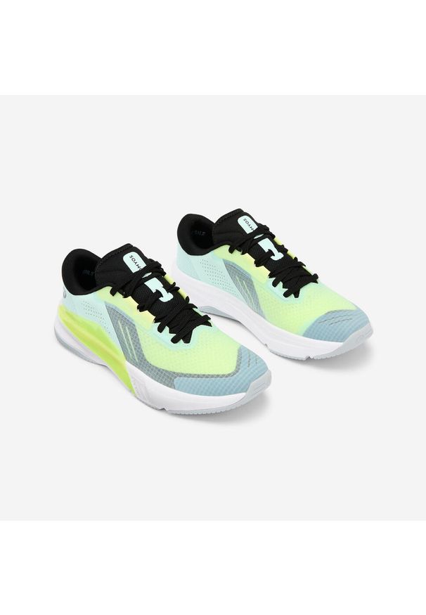 DOMYOS - Buty fitness damskie Energy+. Kolor: czarny, żółty, zielony, niebieski, wielokolorowy. Szerokość cholewki: normalna. Sport: fitness