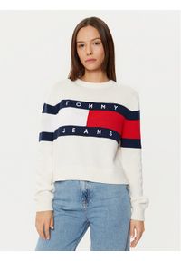 Tommy Jeans Sweter Center Flag DW0DW19335 Écru Regular Fit. Materiał: bawełna